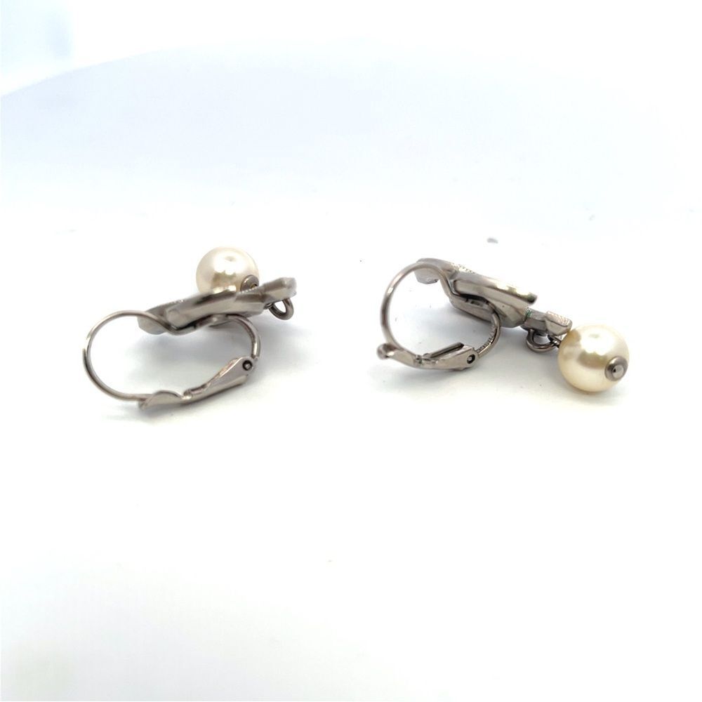 Chanel Chanel CC Faux Pearl & Crystal Silver Tone Drop Earrings - Picture 3 of 6